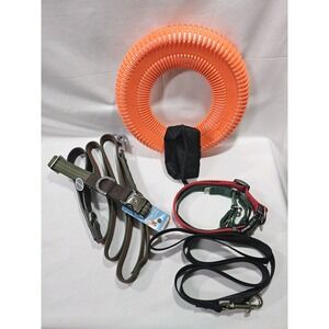 7 Piece Dog Lot Small/Large Breed Size 2 Leashes 3 Collars(1 New) Bag Holder Toy